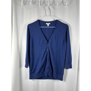 Old Navy Womens Blue V-Neck Cardigan 3/4 Sleeve Button Front Knit Sweater Large